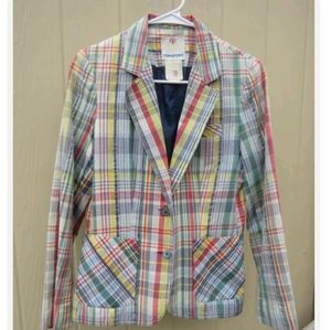 Vintage Union Made College Town Colorful Madras Plaid Blazer Jacket Women Size S